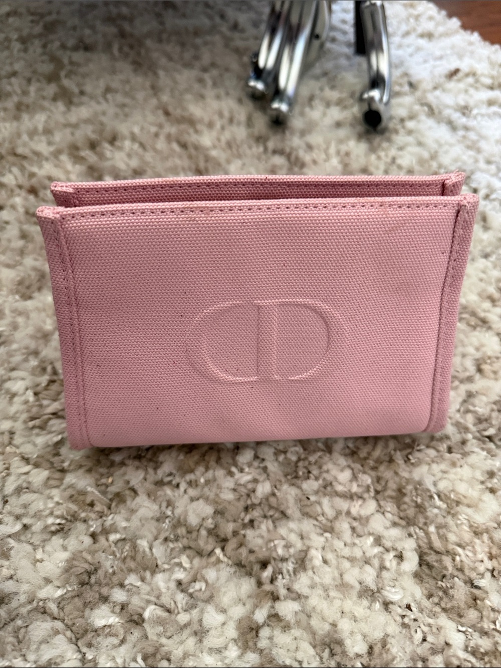 Dior Pink Canvas Trifold Card Wallet with Embossed CD Logo
